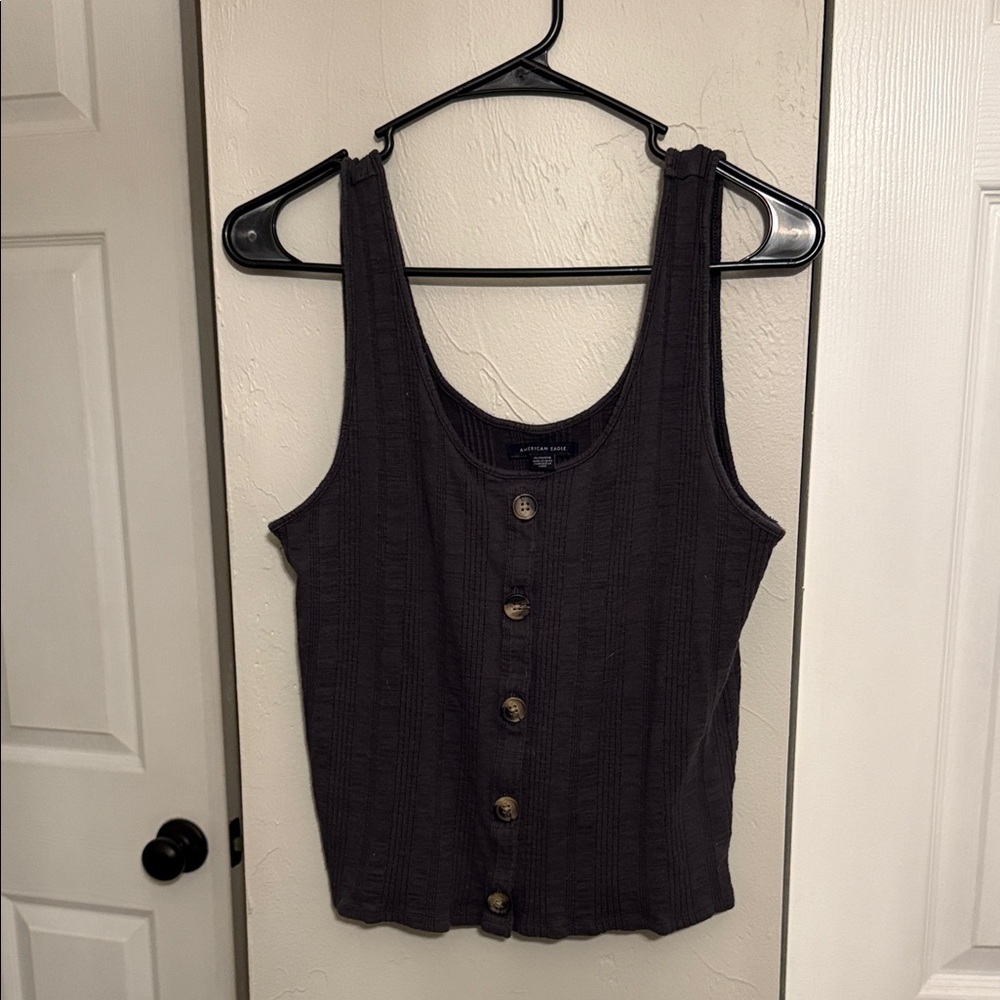 AE Women's Dark Grey Button-Up Tank Top